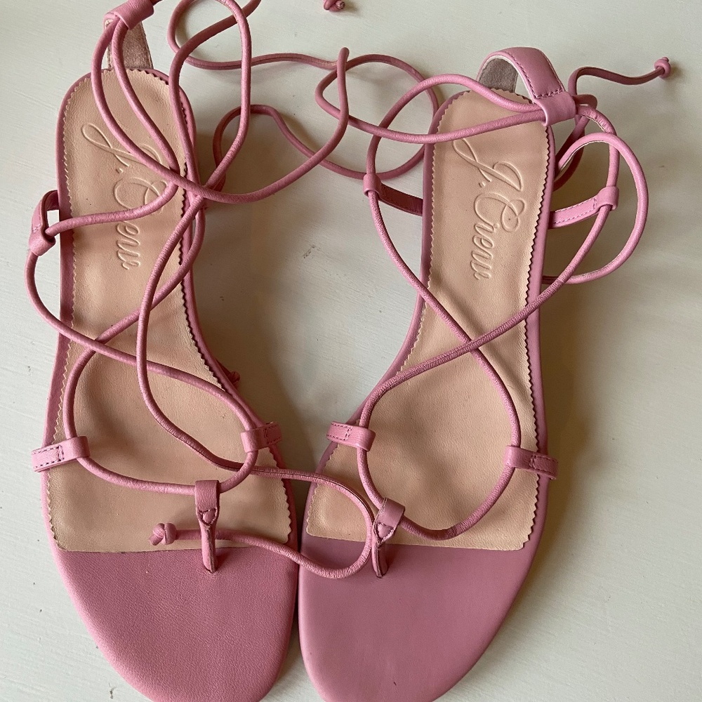 Lace up pink leather sandals